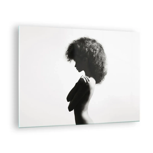 Glasbild - Bild auf glas - Weiblicher Akt im kontrastierenden Schwarz-Weiß-Licht - 70x50cm - Wie eine Blume auf einem schlanken Stiel - Moderne Wanddekoration für Wohnzimmer und Schlafzimmer ARTTOR