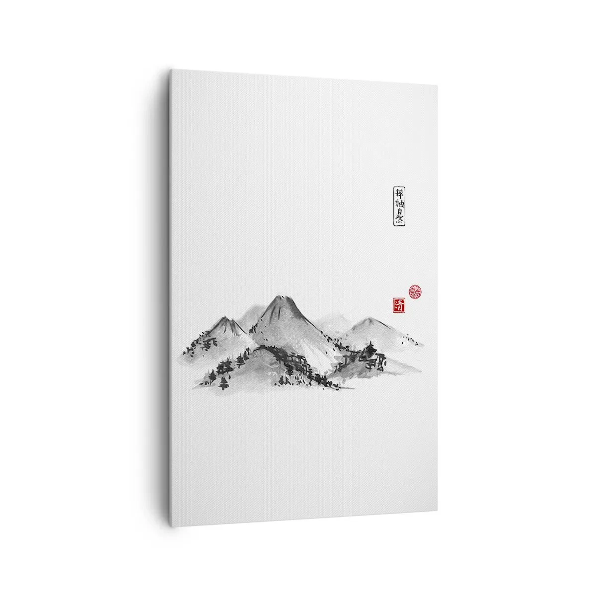 Bild auf Leinwand - Leinwandbild - Traditionelle Berglandschaft im Stil der japanischen Tuschemalerei - 80x120cm - Unendliche Fernen - Moderne Wanddekoration für Wohnzimmer und Schlafzimmer ARTTOR