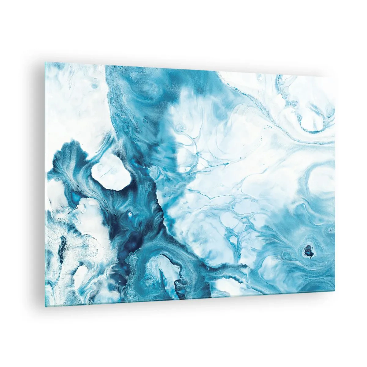 Glasbild - Bild auf glas - Abstrakte Komposition in Blau- und Weißtönen - 70x50cm - Blaues Konzert - Moderne Wanddekoration für Wohnzimmer und Schlafzimmer ARTTOR