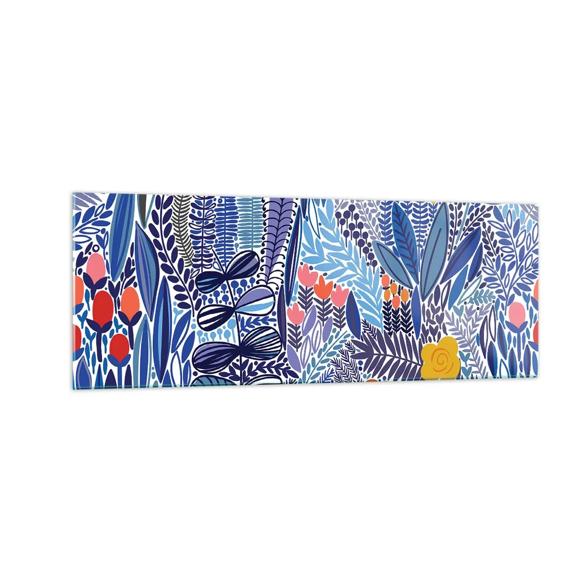 Glasbild - Bild auf glas - Ein farbenfrohes Pflanzenmotiv im modernen Grafikstil - 140x50cm - Hawaiianischer Garten - Moderne Wanddekoration für Wohnzimmer und Schlafzimmer ARTTOR