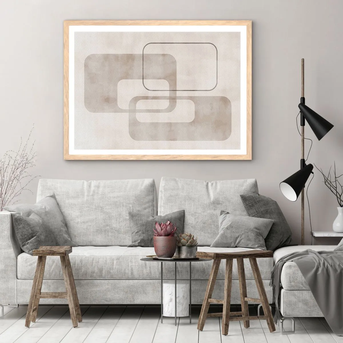 Poster in einem Rahmen aus heller Eiche - Geometrische Fuge - 70x50 cm