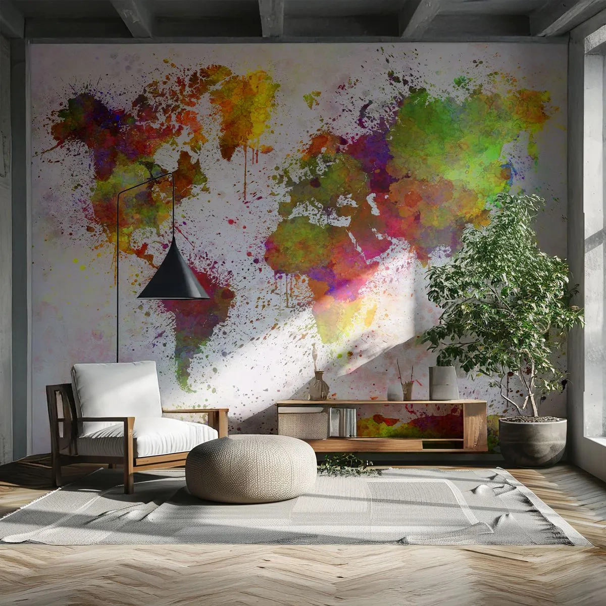 Fototapete Premium Sand - Bunte Weltkarte im abstrakten Aquarellstil - 100x70cm - Irgendwie ist es gleich geworden - Moderne Wanddekoration für Wohnzimmer und Schlafzimmer ARTTOR