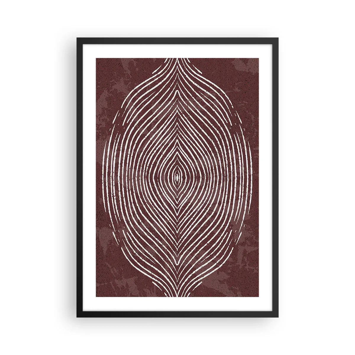 Poster in einem schwarzem Rahmen - Ein hypnotisches Muster aus weißen Linien auf braunem Hintergrund. - 50x70cm - Der Raum spricht - Moderne Wanddekoration für Wohnzimmer und Schlafzimmer ARTTOR
