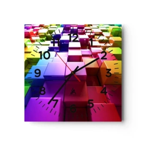 Wanduhr - Glasuhr - Op-Art gemeinsam im Team - 40x40 cm