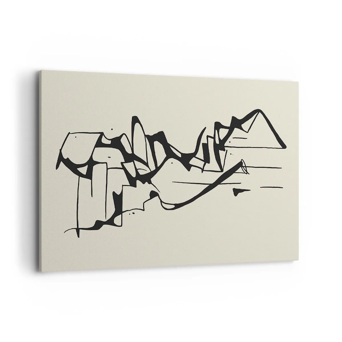 Bild auf Leinwand - Leinwandbild - Abstrakte Zeichnung von Bergen in Schwarz und Weiß - 120x80cm - Vielleicht eine Landschaft - Moderne Wanddekoration für Wohnzimmer und Schlafzimmer ARTTOR
