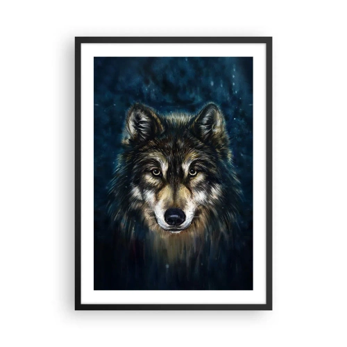Poster in einem schwarzem Rahmen - Porträt eines Wolfes in dunklem, künstlerischem Ton - 50x70cm - Alpha? Und Omega - Moderne Wanddekoration für Wohnzimmer und Schlafzimmer ARTTOR