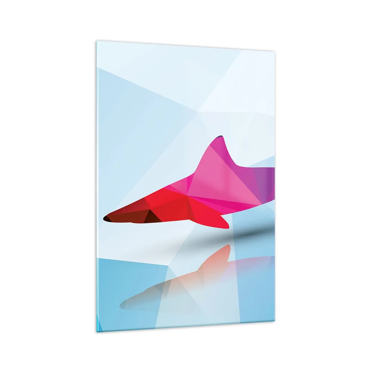 Glasbild - Bild auf glas - Geometrische Hai-Silhouette in Rosa- und Blautönen - 70x100cm - Ein Hai in einem Kristallraum - Moderne Wanddekoration für Wohnzimmer und Schlafzimmer ARTTOR