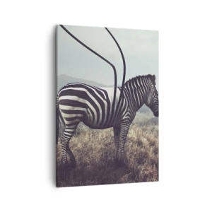 Bild auf Leinwand - Leinwandbild - Ein surreales Zebra vor einer grasbewachsenen Landschaft - 50x70cm - Achtung! Fehler - Moderne Wanddekoration für Wohnzimmer und Schlafzimmer ARTTOR