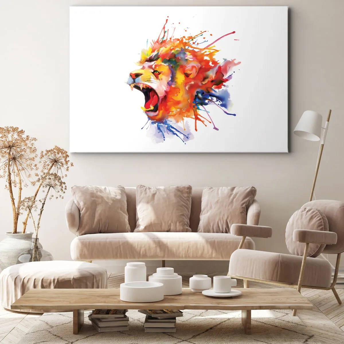 Bild auf Leinwand - Leinwandbild - Farbenfrohes Löwenporträt im dynamischen Stil - 70x50cm - Um vor Wut zu explodieren - Moderne Wanddekoration für Wohnzimmer und Schlafzimmer ARTTOR