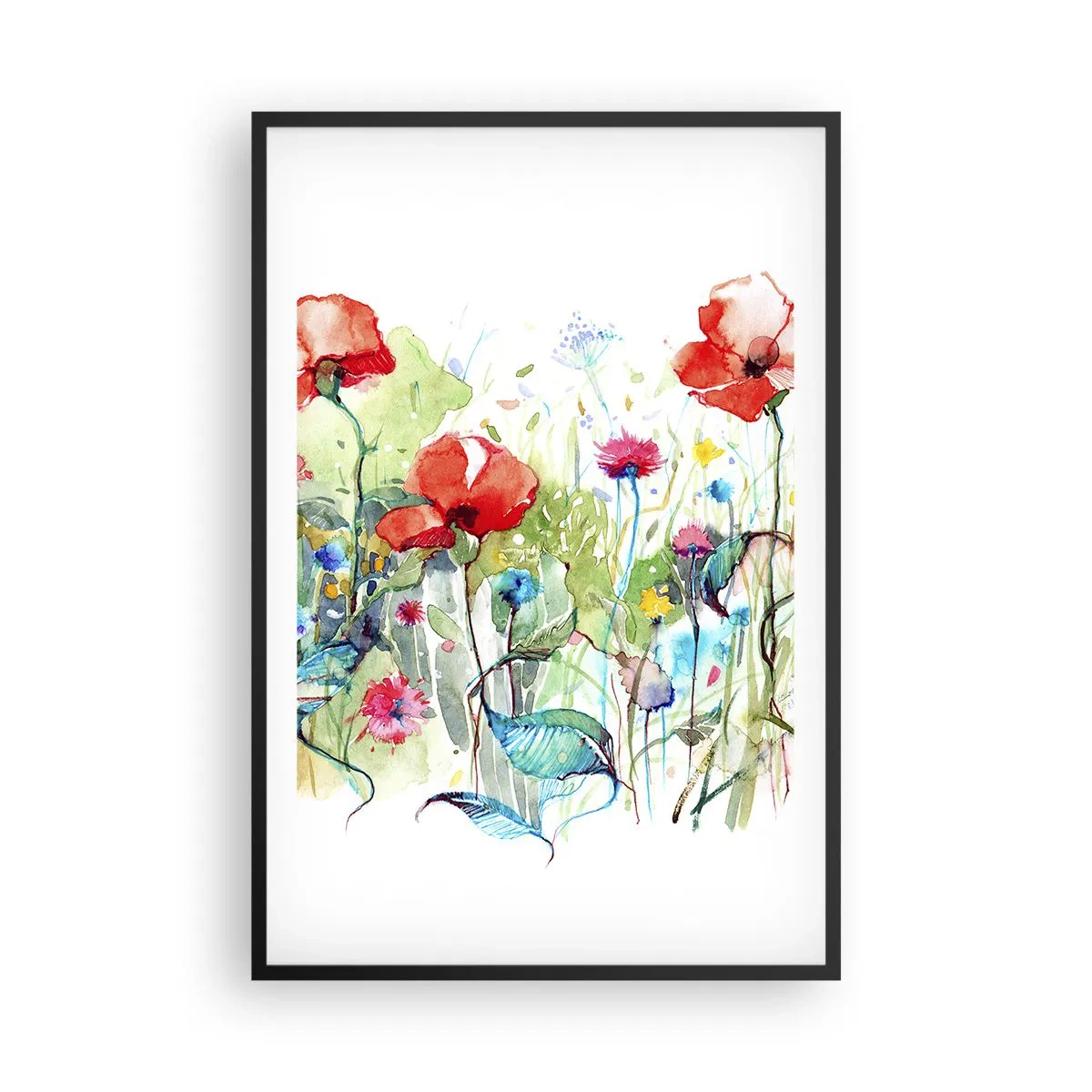 Poster in einem schwarzem Rahmen - Blühende Maiwiese - 61x91 cm