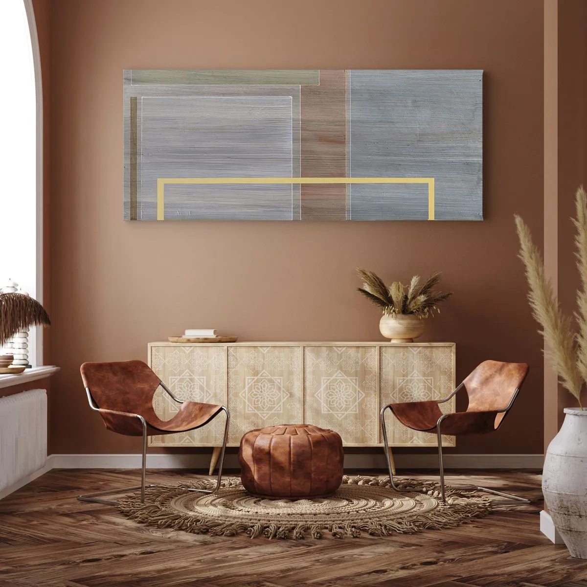 Bild auf Leinwand - Leinwandbild - Geometrische Komposition in Pastellfarben mit Rechtecken - 120x50cm - Einfach und ruhig - Moderne Wanddekoration für Wohnzimmer und Schlafzimmer ARTTOR