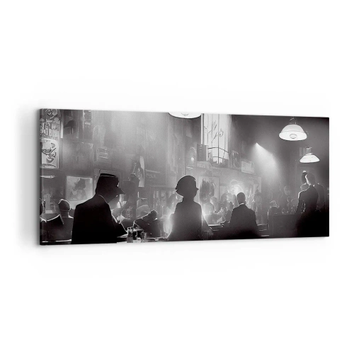 Bild auf Leinwand - Leinwandbild - Schwarz-weiße Jazz-Nachtclubszene - 120x50cm - In Jazz-Atmosphäre - Moderne Wanddekoration für Wohnzimmer und Schlafzimmer ARTTOR