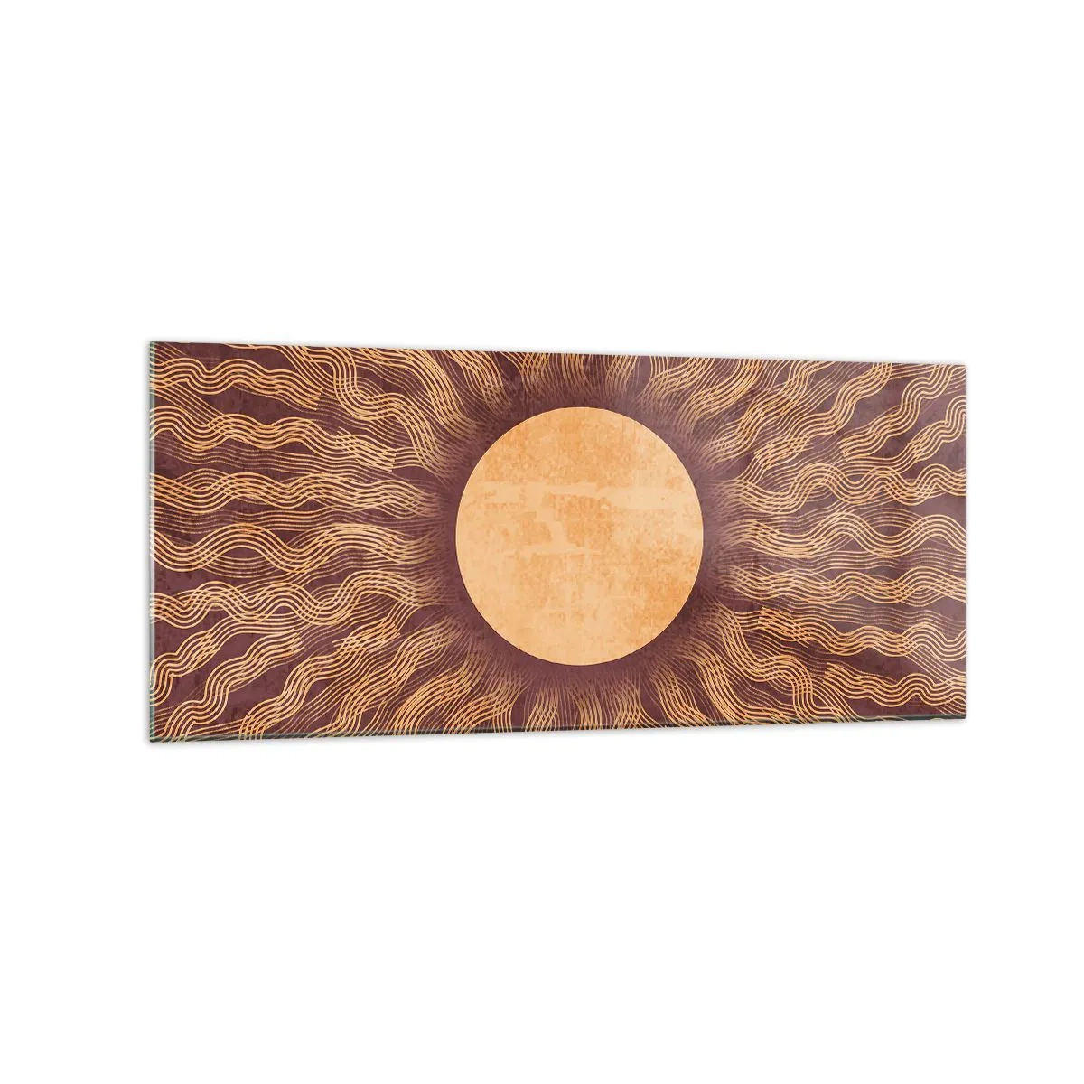 Glasbild - Bild auf glas - Sonniges Muster mit Strahlen auf einem Hintergrund in Brauntönen - 120x50cm - Sonnensymbol - Moderne Wanddekoration für Wohnzimmer und Schlafzimmer ARTTOR