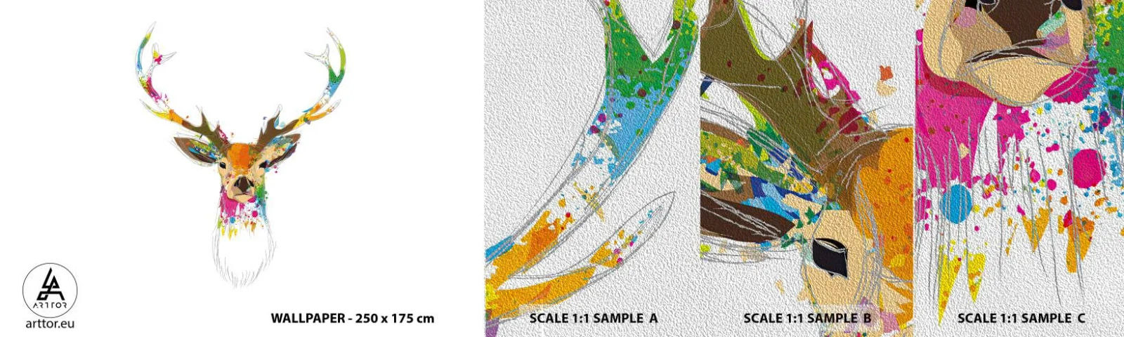 Fototapeten Muster Premium Sand - Ein mildes Reh in Farbe getaucht - Abstraktion, Tiere, Reh - 100x30 cm