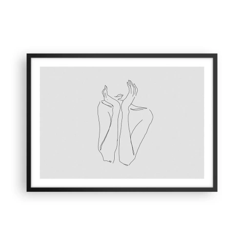 Poster in einem schwarzem Rahmen - Minimalistische Strichzeichnung von Gesicht und Händen - 70x50cm - Wovon Mädchen träumen - Moderne Wanddekoration für Wohnzimmer und Schlafzimmer ARTTOR