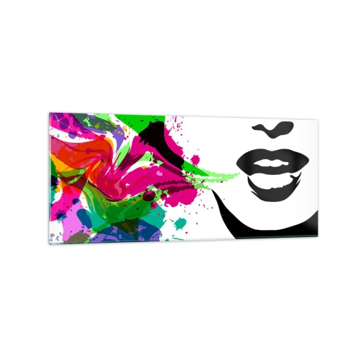 Glasbild - Bild auf glas - Farbenfrohes abstraktes Porträt mit dynamischen Formen - 120x50cm - Eine Geschichte in den Farben des Regenbogens - Moderne Wanddekoration für Wohnzimmer und Schlafzimmer ARTTOR