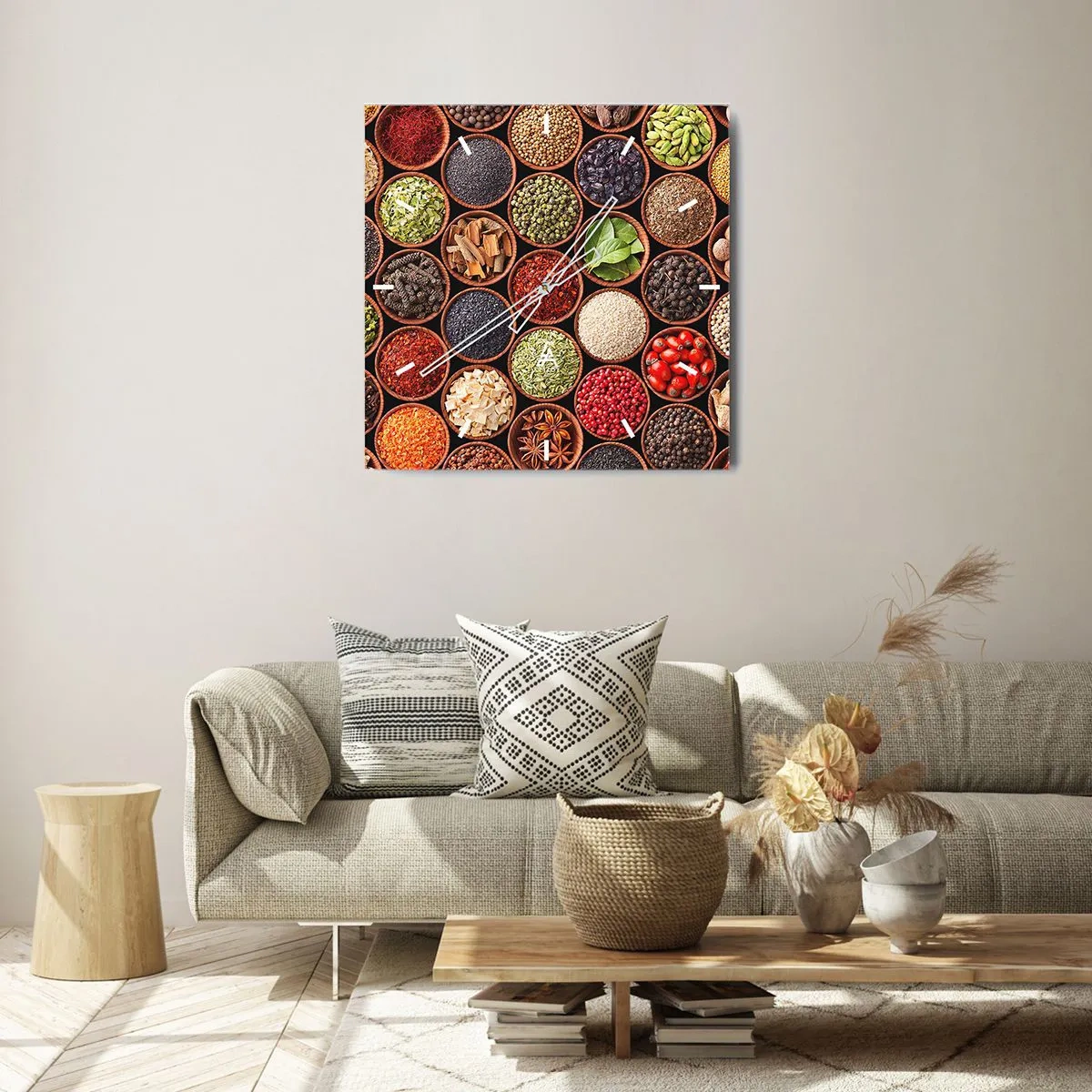Wanduhr - Glasuhr - Alle Aromen der Welt - 40x40 cm