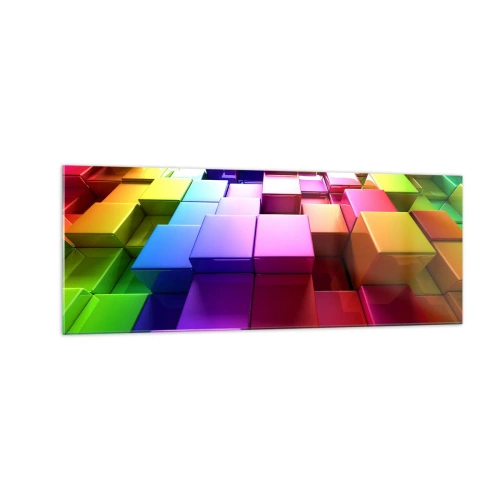 Glasbild - Bild auf glas - Bunte geometrische 3D-Würfel - 140x50cm - Op-Art gemeinsam im Team - Moderne Wanddekoration für Wohnzimmer und Schlafzimmer ARTTOR