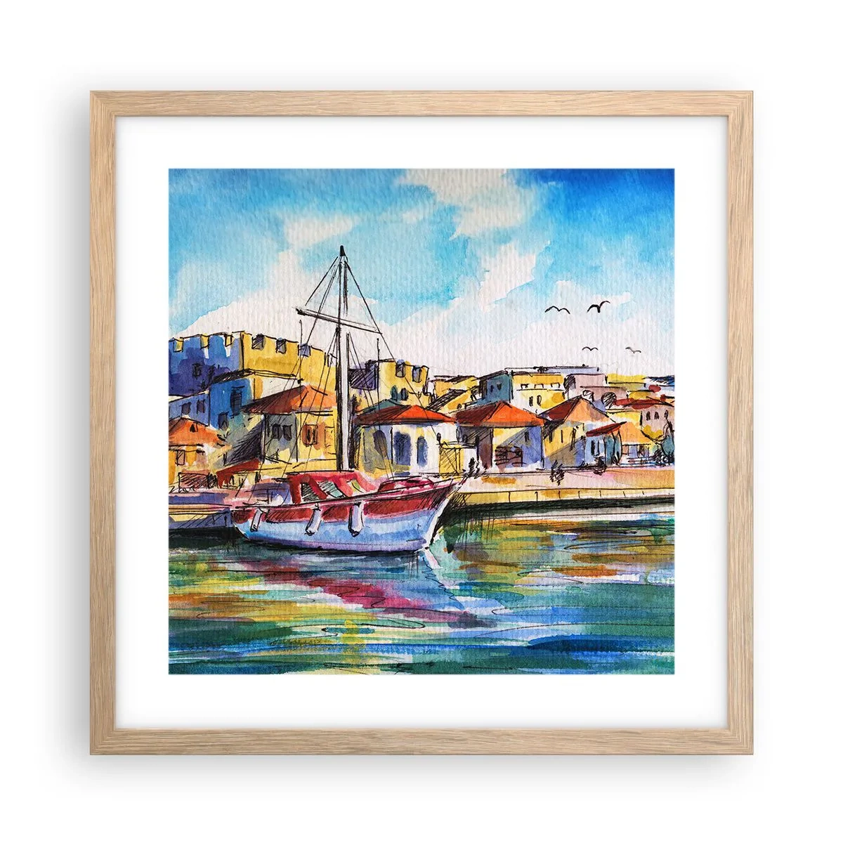 Poster in einem Rahmen aus heller Eiche - Regenbogennachmittag - 40x40 cm