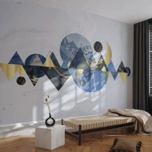 Fototapete Premium Sand - Abstrakte geometrische Komposition mit Bergmotiv - 100x70cm - Geometrische Landschaft - Moderne Wanddekoration für Wohnzimmer und Schlafzimmer ARTTOR
