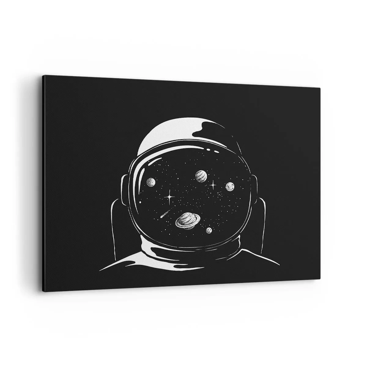 Bild auf Leinwand - Leinwandbild - Ein minimalistischer Astronautenhelm mit Blick ins Weltall - 100x70cm - Schöne Aussicht - Moderne Wanddekoration für Wohnzimmer und Schlafzimmer ARTTOR