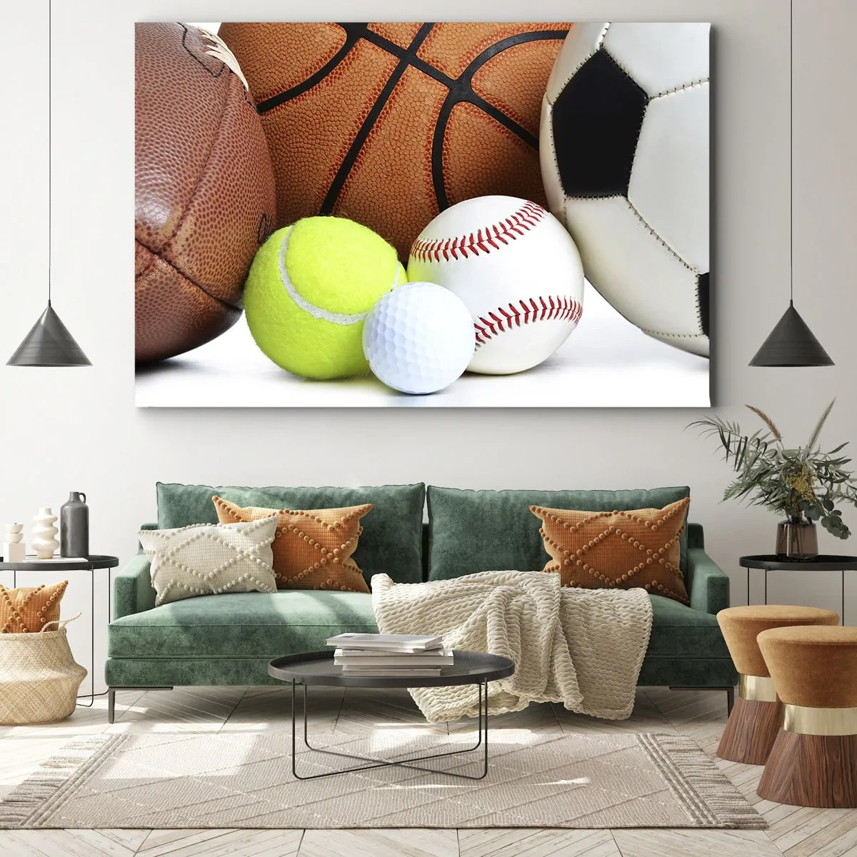 Bild auf Leinwand - Leinwandbild - Bälle verschiedener Sportarten - 70x50cm - Fußball verbindet uns! - Moderne Wanddekoration für Wohnzimmer und Schlafzimmer ARTTOR