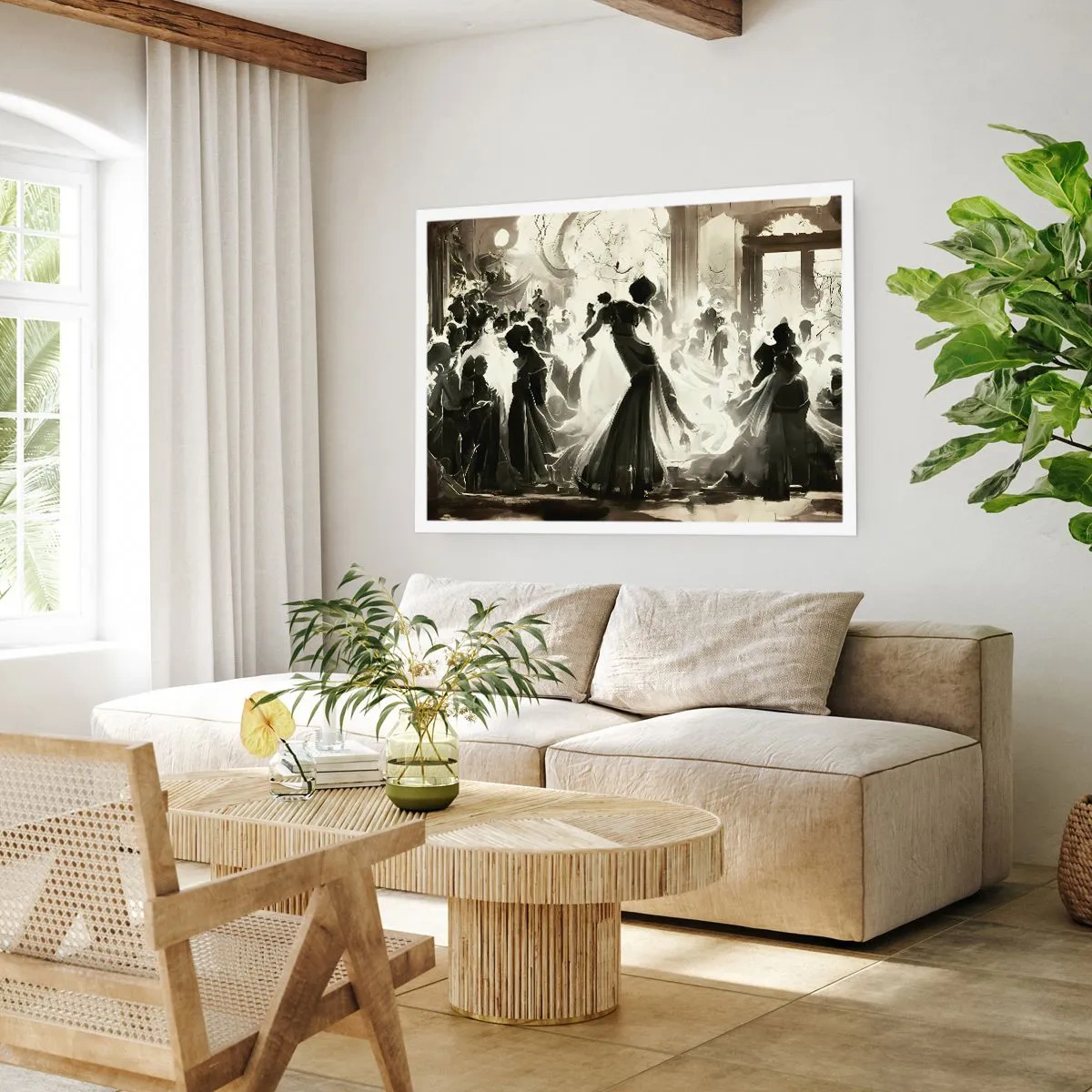 Poster - Ball im Retro-Stil in Schwarz und Weiß - 100x70cm - Die große Maskerade - Moderne Wanddekoration für Wohnzimmer und Schlafzimmer ARTTOR