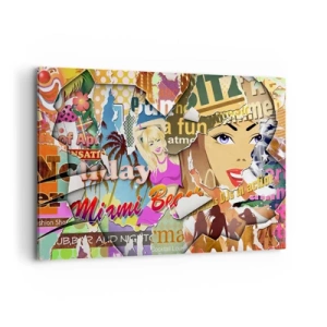 Bild auf Leinwand - Leinwandbild - Eine farbenfrohe Collage mit Retro- und Pop-Art-Elementen. - 120x80cm - Sommer Rückblicke - Moderne Wanddekoration für Wohnzimmer und Schlafzimmer ARTTOR