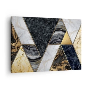 Bild auf Leinwand - Leinwandbild - Geometrische Dreiecke in Gold, Marmor und dunklen Farbtönen - 70x50cm - Stein um Stein - Moderne Wanddekoration für Wohnzimmer und Schlafzimmer ARTTOR