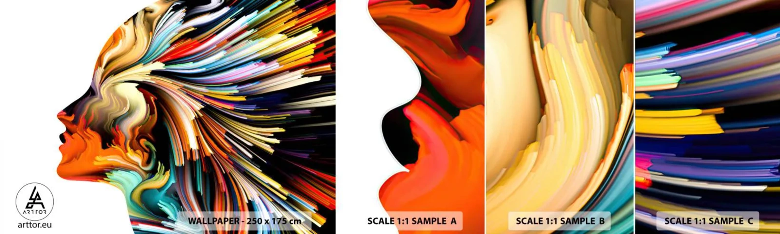 Fototapeten Muster Selbstklebend Deluxe Sticker - Eine Explosion der Fantasie - Abstraktion, Frau, Grafik - 100x30 cm