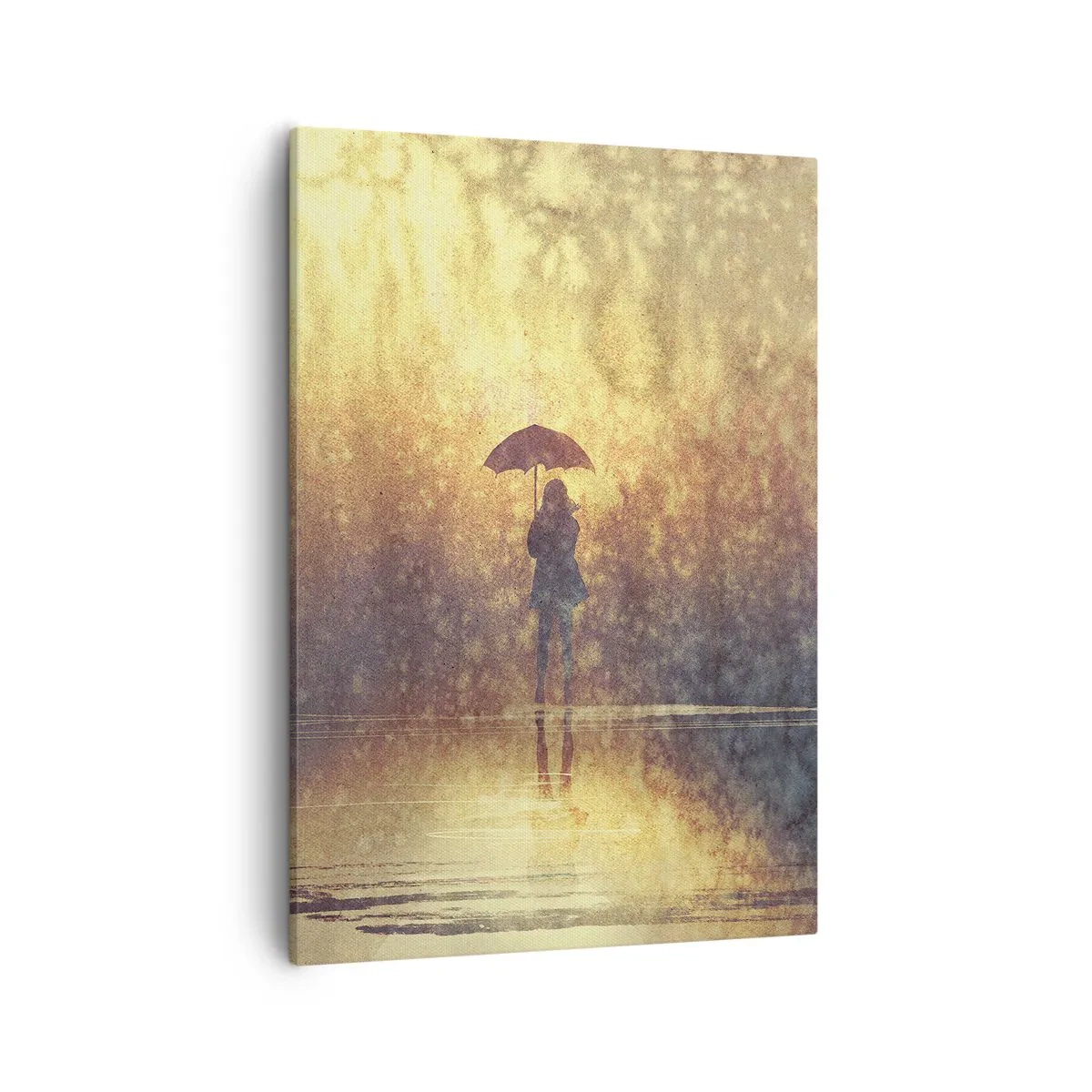 Bild auf Leinwand - Leinwandbild - Eine Figur mit einem Regenschirm in einer nebligen Landschaft voller Reflexionen - 50x70cm - Ich habe das Gefühl, dass mich jemand ansieht - Moderne Wanddekoration für Wohnzimmer und Schlafzimmer ARTTOR