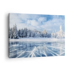 Bild auf Leinwand - Leinwandbild - Ein zugefrorener See, umgeben von einem schneebedeckten Wald - 70x50cm - Eine schillernde und kristallklare Aussicht - Moderne Wanddekoration für Wohnzimmer und Schlafzimmer ARTTOR