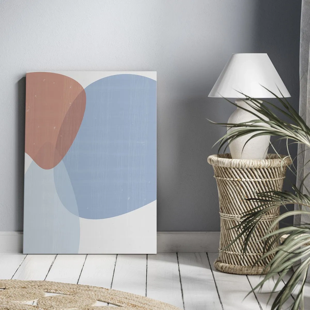 Bild auf Leinwand - Leinwandbild - Eine abstrakte Komposition in Pastelltönen von Blau und Rosa mit organischen Formen. - 80x120cm - Pastellbeziehungen - Moderne Wanddekoration für Wohnzimmer und Schlafzimmer ARTTOR