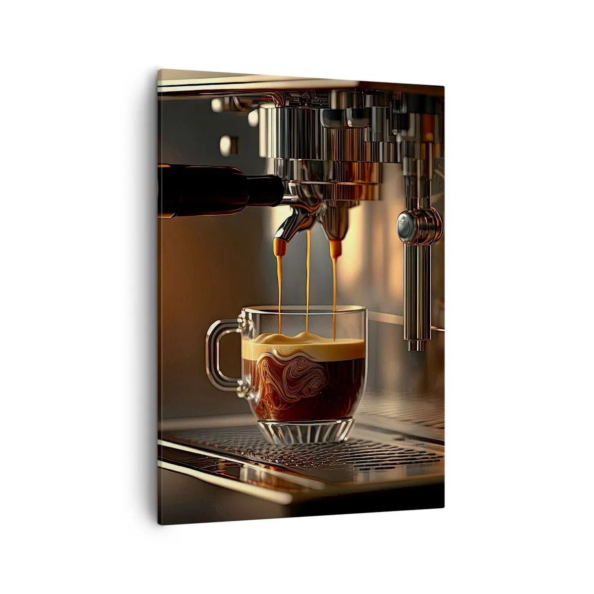 Bild auf Leinwand - Leinwandbild - Kaffeemaschine mit einer Tasse aromatischem Espresso - 50x70cm - Sinnliche Mischung - Moderne Wanddekoration für Wohnzimmer und Schlafzimmer ARTTOR