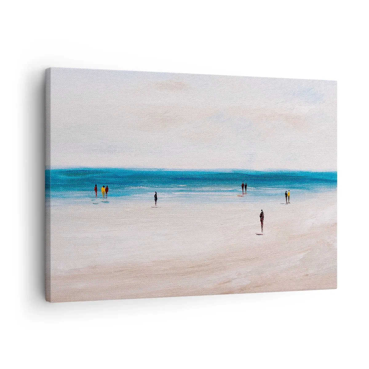 Bild auf Leinwand - Leinwandbild - Ein Strand mit Menschen vor der Kulisse eines ruhigen Meeres - 70x50cm - Natürliches Bedürfnis - Moderne Wanddekoration für Wohnzimmer und Schlafzimmer ARTTOR