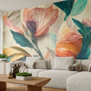 Fototapete Premium Sand - Blumen der südlichen Inseln - Blumen, Jahrgang, Botanik - 200x140 cm