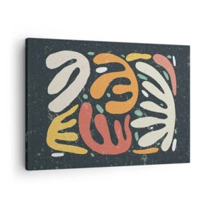 Bild auf Leinwand - Leinwandbild - Abstrakte Formen in warmen Farben auf dunklem Hintergrund - 70x50cm - Komposition – Ich erwische dich gleich - Moderne Wanddekoration für Wohnzimmer und Schlafzimmer ARTTOR