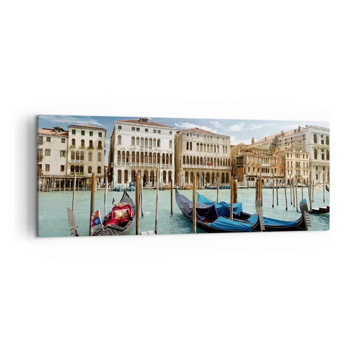 Bild auf Leinwand - Leinwandbild - Venedig mit Gondeln und Palästen gegen den Himmel - 140x50cm - Paläste in Blau - Moderne Wanddekoration für Wohnzimmer und Schlafzimmer ARTTOR