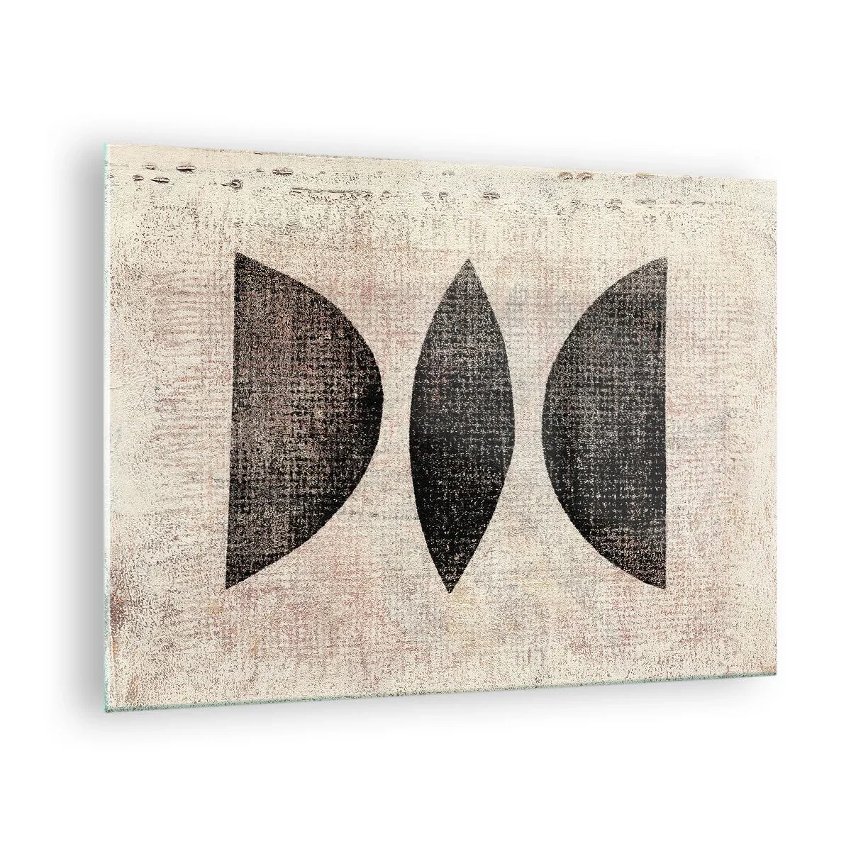 Glasbild - Bild auf glas - Schwarze geometrische Formen auf beigem Hintergrund - 70x50cm - Ethnische Abstraktion - Moderne Wanddekoration für Wohnzimmer und Schlafzimmer ARTTOR