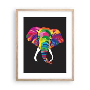 Poster in einem Rahmen aus heller Eiche - Der Elefant, der es liebte, im Regenbogen zu baden - 40x50 cm