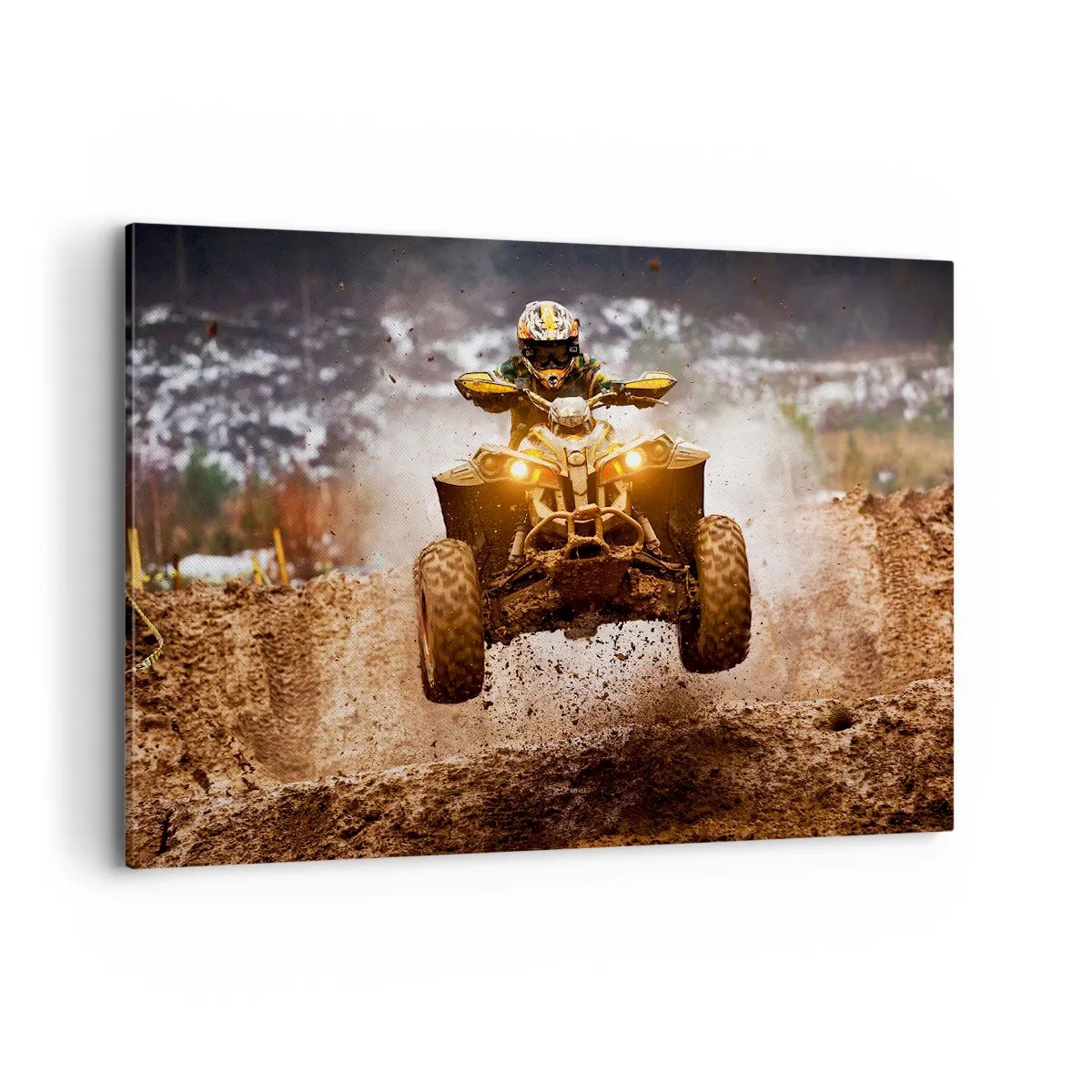 Bild auf Leinwand - Leinwandbild - Extremes Quadfahren im schlammigen Gelände - 100x70cm - Kein Risiko kein Spaß - Moderne Wanddekoration für Wohnzimmer und Schlafzimmer ARTTOR