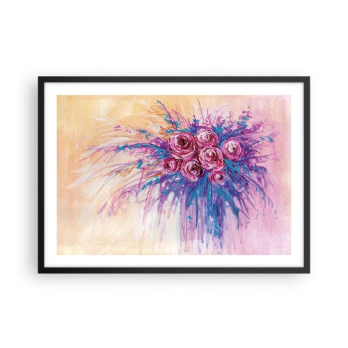 Poster in einem schwarzem Rahmen - Ein Strauß Rosen in Pastellfarben - 70x50cm - Rosenbrunnen - Moderne Wanddekoration für Wohnzimmer und Schlafzimmer ARTTOR