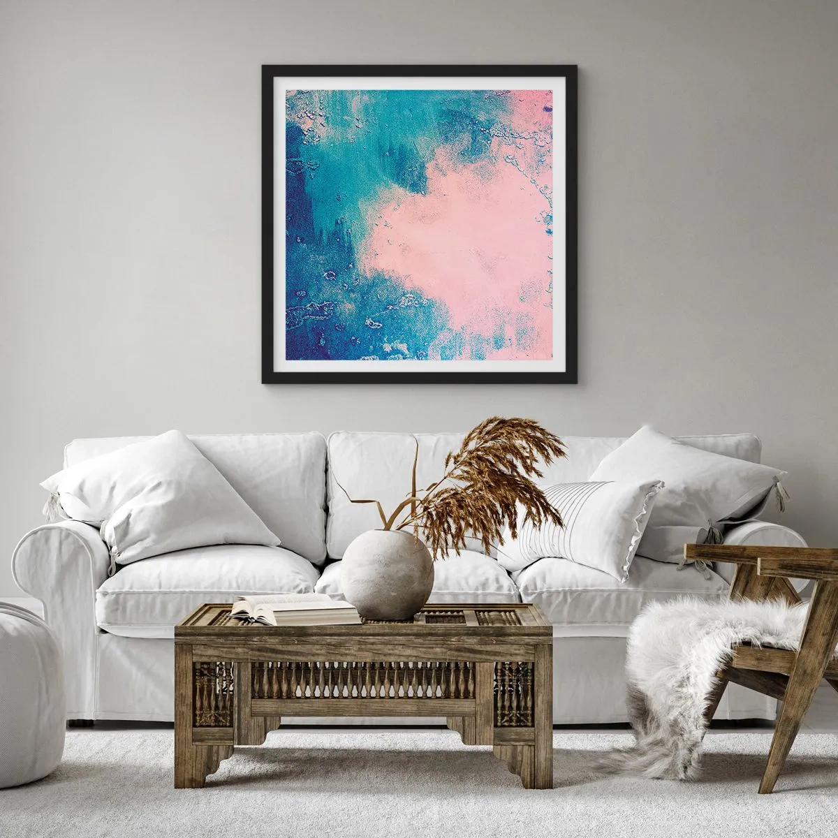 Poster in einem schwarzem Rahmen - Himmelsblaue Umarmungen - 30x30 cm