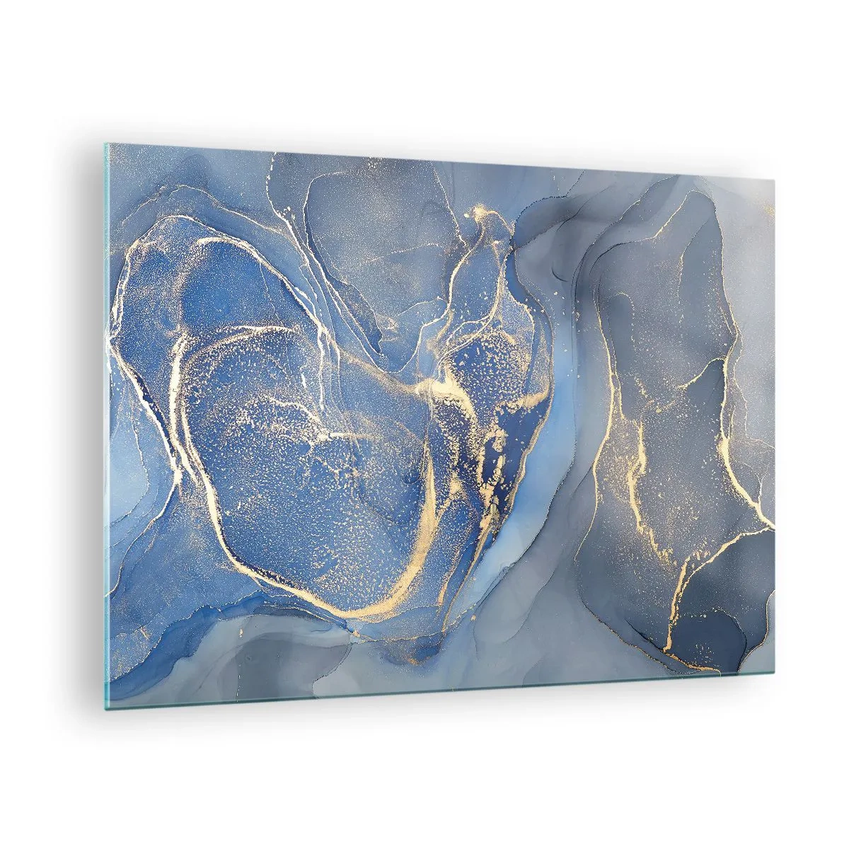 Glasbild - Bild auf glas - Eine abstrakte Komposition in Marineblau- und Goldtönen - 70x50cm - Goldstaub - Moderne Wanddekoration für Wohnzimmer und Schlafzimmer ARTTOR
