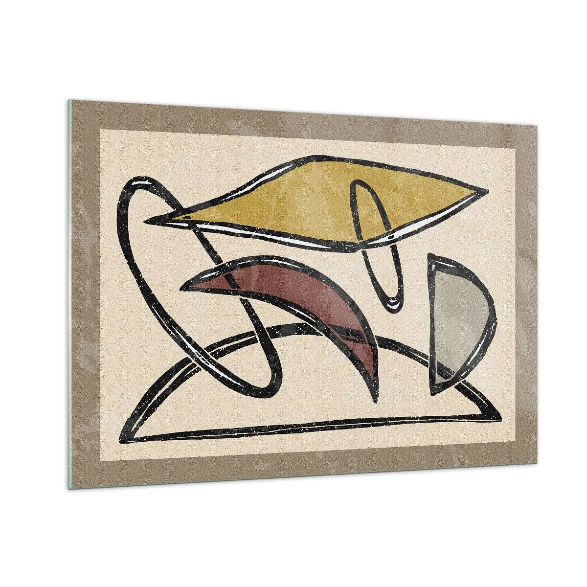 Glasbild - Bild auf glas - Geometrische Abstraktion in Gelb und Rot - 100x70cm - Vertikale und Horizontale - Moderne Wanddekoration für Wohnzimmer und Schlafzimmer ARTTOR