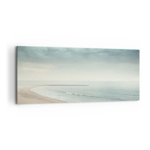 Bild auf Leinwand - Leinwandbild - Eine einsame Gestalt an einem verlassenen Strand an einem ruhigen Meer - 120x50cm - Auf der Suche nach Frieden - Moderne Wanddekoration für Wohnzimmer und Schlafzimmer ARTTOR
