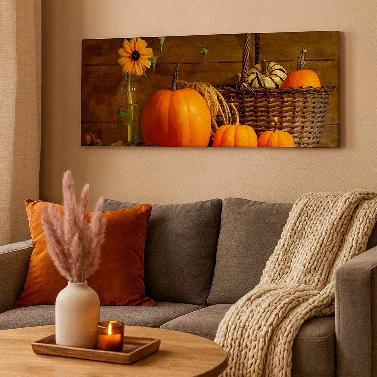 Bild auf Leinwand - Leinwandbild - Eine rustikale Komposition - Geschenke des Herbstes - 100x40 cm