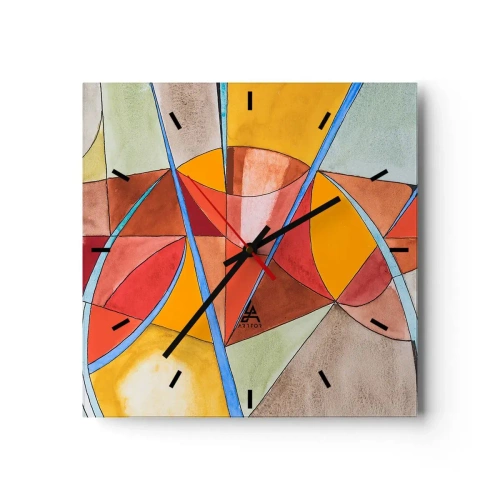 Wanduhr - Glasuhr - Eine abstrakte Komposition in lebendigen geometrischen Farben. - 30x30cm - Das Karussell, das Traumkarussell - Moderne Wanddekoration für Wohnzimmer und Schlafzimmer ARTTOR