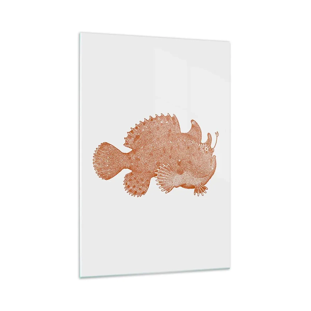 Glasbild - Bild auf glas - Detaillierte Zeichnung eines kupferfarbenen Fisches auf weißem Hintergrund - 70x100cm - Es ist also doch ein Fisch - Moderne Wanddekoration für Wohnzimmer und Schlafzimmer ARTTOR