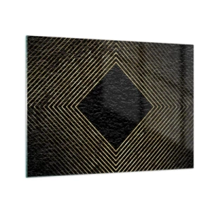 Glasbild - Bild auf glas - Goldener Diamant mit geometrischen Linien auf schwarzem Hintergrund - 70x50cm - Geometrie im glamourösen Stil - Moderne Wanddekoration für Wohnzimmer und Schlafzimmer ARTTOR